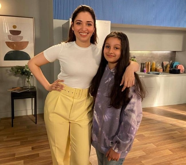 Sitara Ghattamaneni (Right) and actor Tamannaah in March 2021