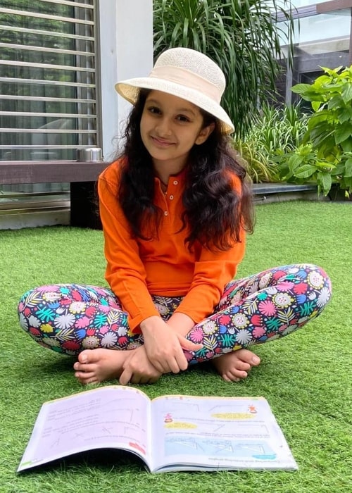 Sitara Ghattamaneni as seen while smiling for a picture in June 2021