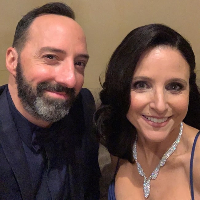 Tony Hale as seen in a selfie with Julia Louis-Dreyfus that was taken in February 2020