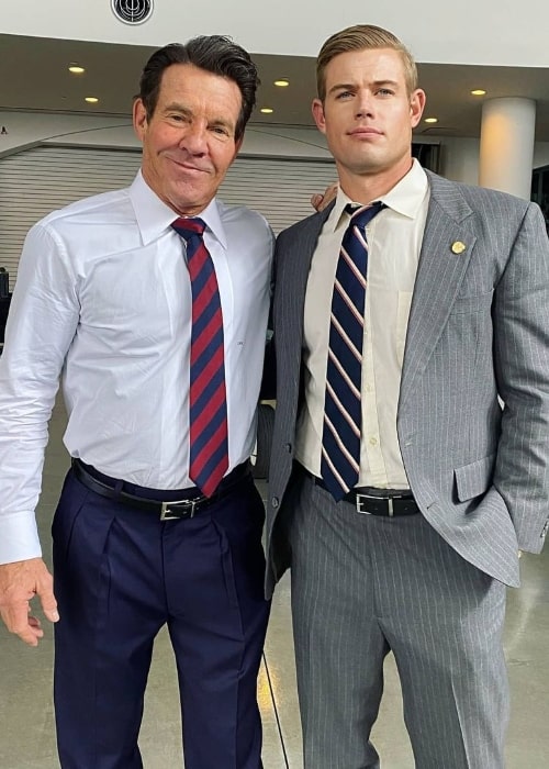 Trevor Donovan (Right) and Dennis Quaid posing for the camera