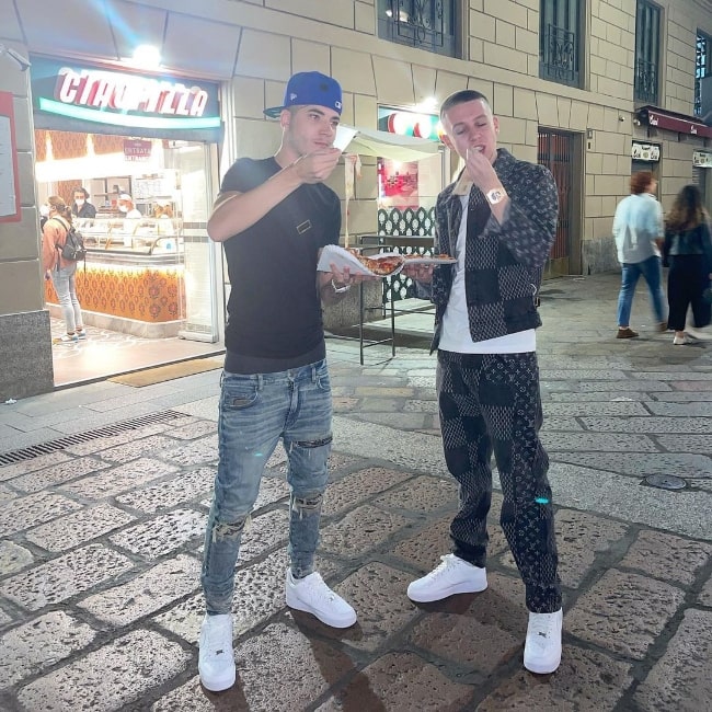 Aitch (Right) and rapper Shiva pictured while enjoying a pizza in Milan, Italy in September 2021