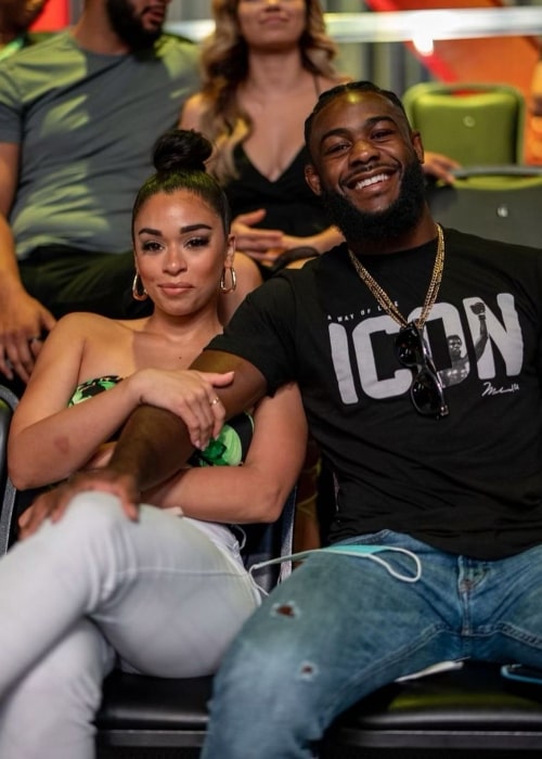 Aljamain Sterling and Rebecca Cruz, as seen in August 2021