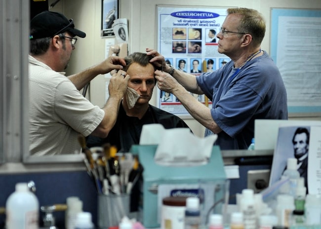 Benjamin Walker (Center) as seen while getting into character as Abraham Lincoln in 2012