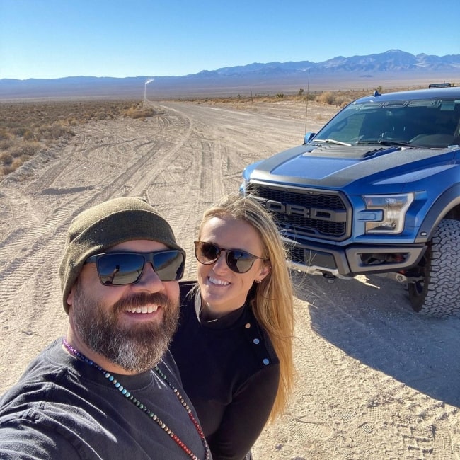 Carl Olinselot as seen in a selfie with his wife Jinger Olinselot in Area 51, Nevada, in April 2021