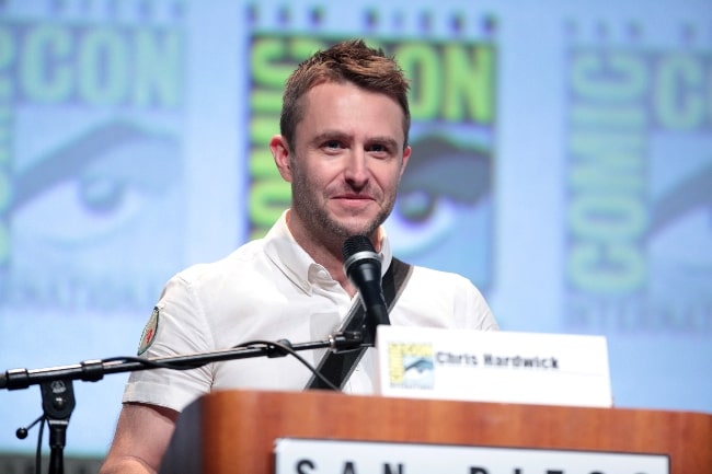 Chris Hardwick speaking at the 2015 San Diego Comic Con International, for 'Star Wars The Force Awakens', at the San Diego Convention Center in San Diego, California
