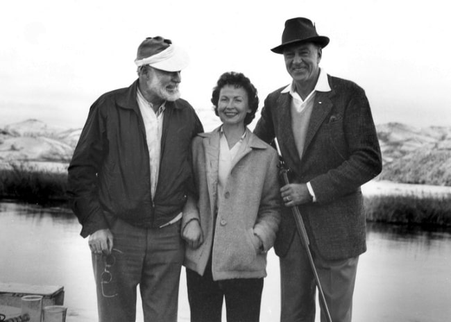 From Left to Right - Ernest Hemingway, Bobbi Powell, and Gary Cooper at Silver Creek, Idaho, 1959