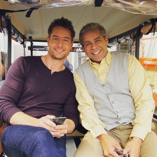 Jon Huertas (Right) smiling in a picture alongside Justin Hartley in an Instagram post in March 2020
