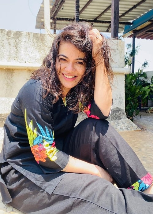 Shweta Gulati as seen while smiling for a picture in April 2021