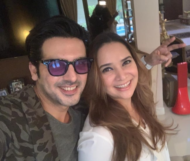 Zayed Khan smiling in a selfie with his wife in September 2019