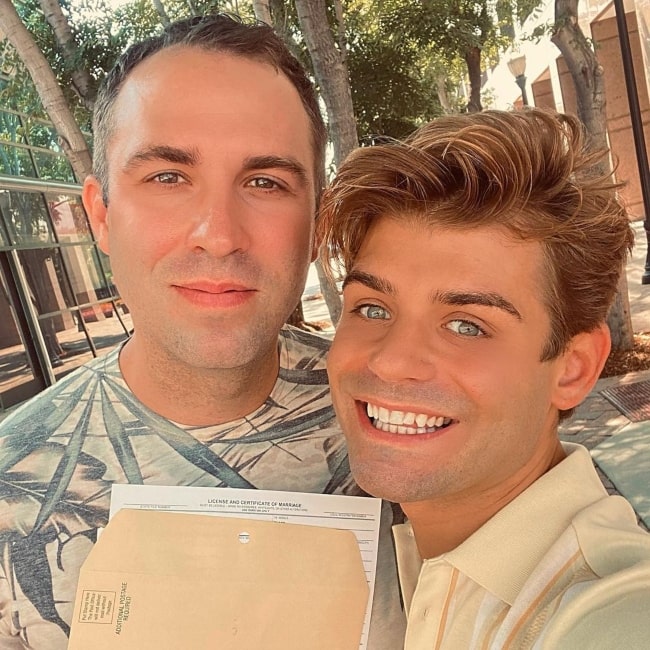 Blake Knight as seen in a selfie that was taken with his beau actor Garret Clayton in August 2021