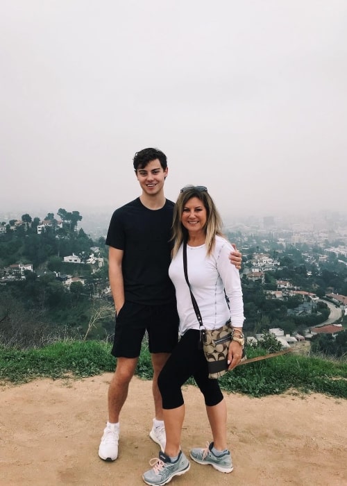 Carson MacCormac as seen in a picture with his mother while on hike in February 2020, at the Runyon Canyon - Los Angeles Hollywood