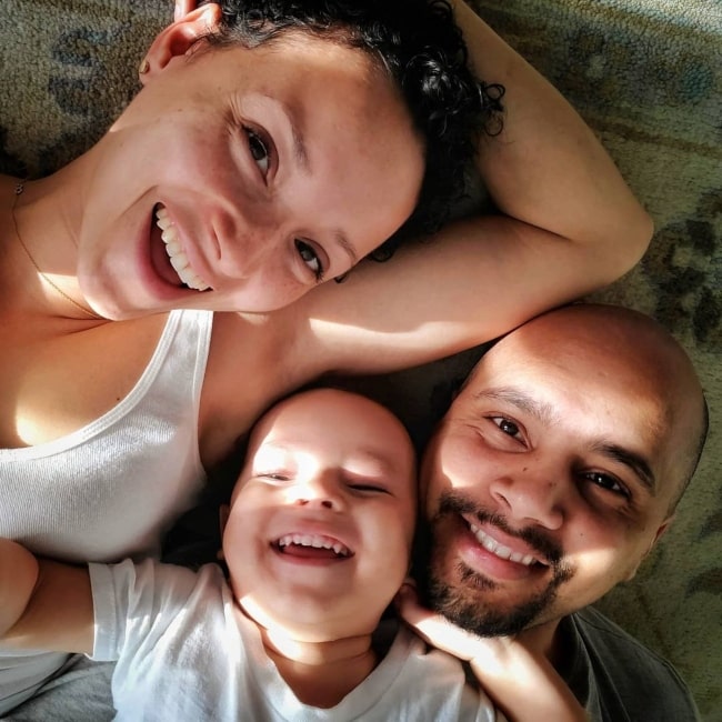 Danielle Vega with her son and beau in a selfie that was taken in Chicago, Illinois in March 2020