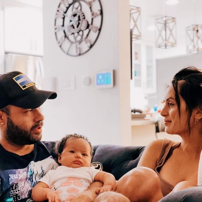 Gabriel Chavarria and his wife Arena Moreno in a picture with their daughter Marina Rose Chavarria Moreno in July 2021