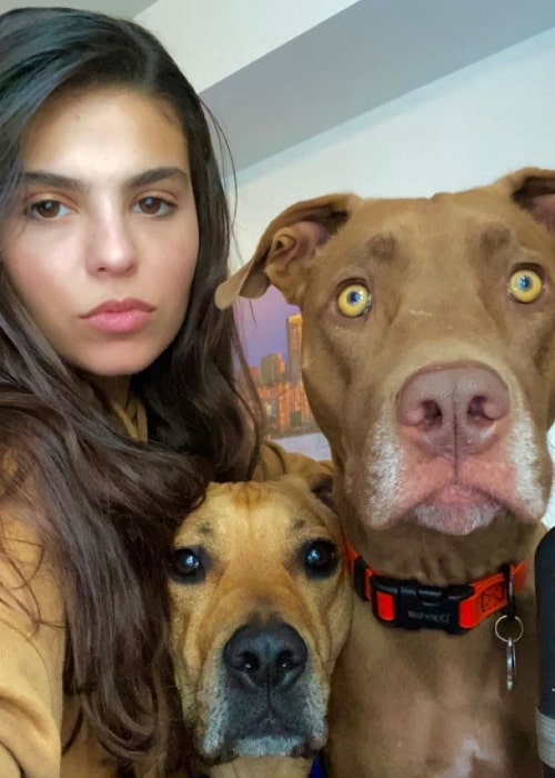 Jy Prishkulnik as seen in a selfie with her dogs Mowgli Crusoe and Myrtle B’sakit in October 2020