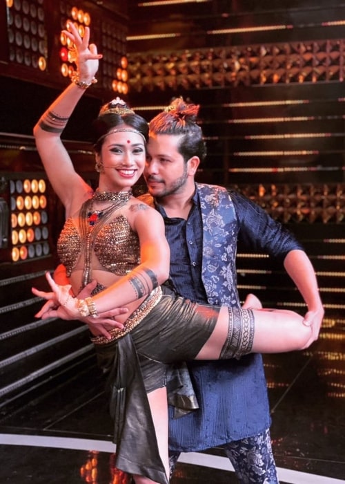 Nishant Bhat as seen in a picture with dancer Arundhati Garnaik in Mumbai, Maharashtra in July 2021