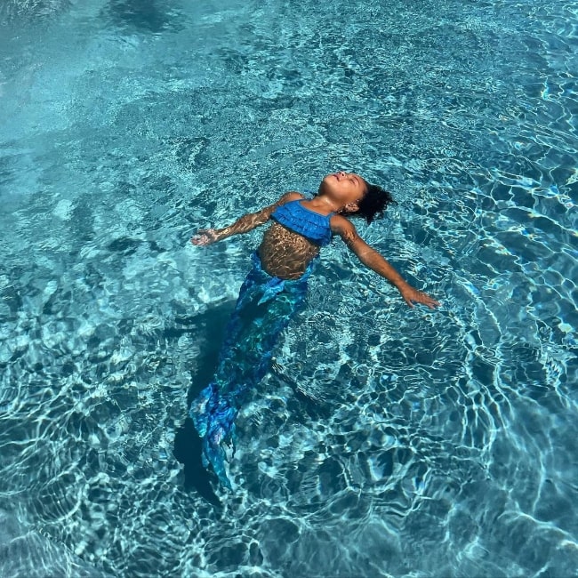 Stormi Webster pictured while swimming in August 2021