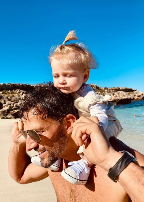 Tim Robards and his daughter at Rottnest Island, Western Australia in 2021