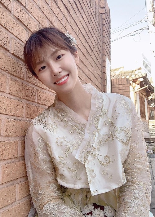Bae Da-bin as seen while smiling for a picture in September 2019