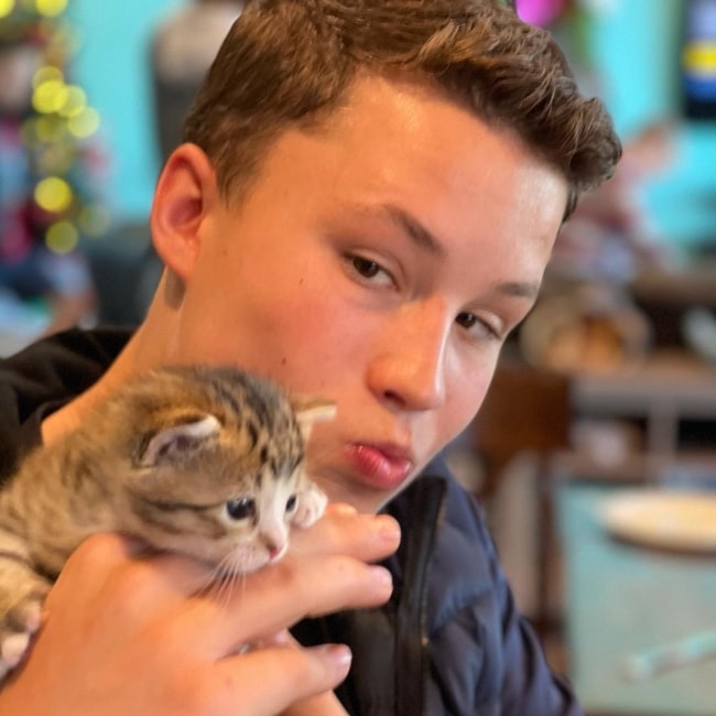 Bryton Myler as seen in a picture with a cat that was taken in January 2021