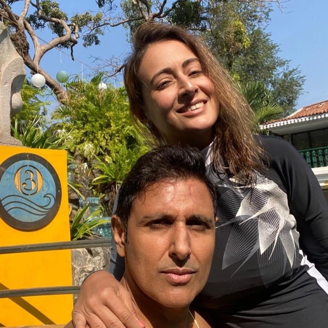 Preeti Jhangiani as seen in a selfie that was taken with actor Parvin Dabas in Shanti Morada in December 2020