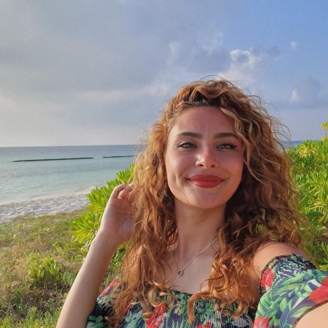 Raghda Kouyoumdjian as seen in a selfie that was taken in Maldives Islands February 2021