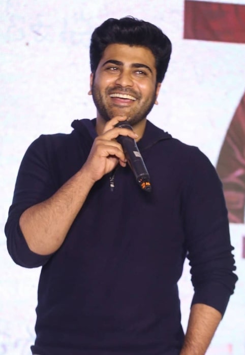 Sharwanand as seen while speaking during an event