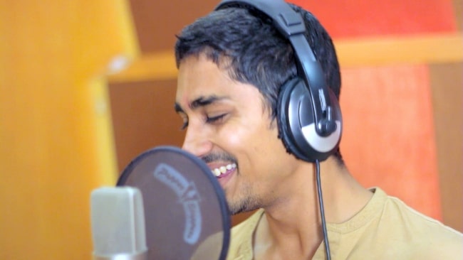 Siddharth Suryanarayan recording his voice for the Tamil language version of the TeachAIDS animation at Rajiv Menon Productions in Chennai, Tamil Nadu in 2013