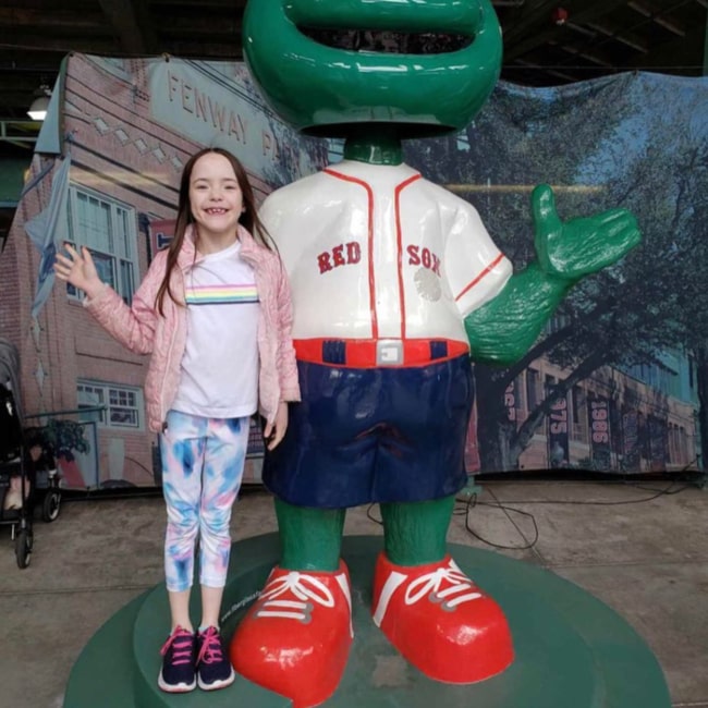 Aubin Bradley in April 2019 having fun with more red socks