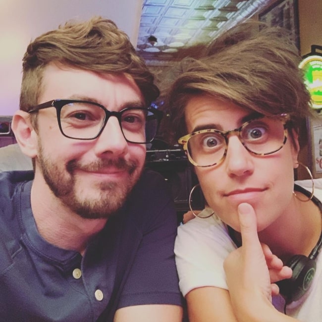 Jorma Taccone as seen in a selfie that was taken with businesswoman, filmmaker, actress, and former high school teacher Kris Swanberg in July 2019, in Chicago, Illinois