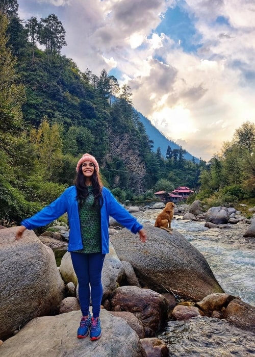 Shenaz Treasury as seen while posing for a stunning picture in Tirthan in Himachal Pradesh, India