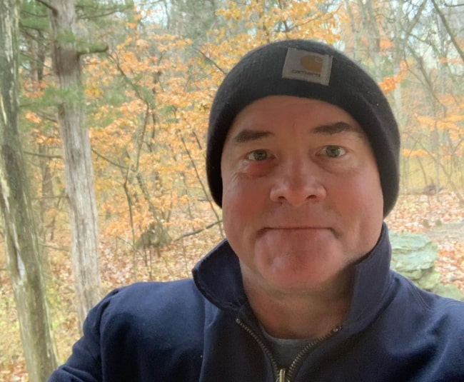 David Koechner in November 2019 enjoying an early morning solitary walk through woods and creek beds in Missouri