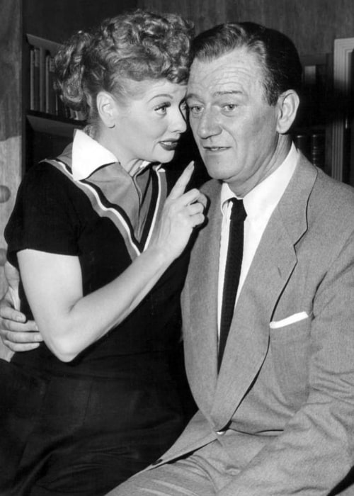 Lucille Ball and John Wayne from the television program 'I Love Lucy' in 1955