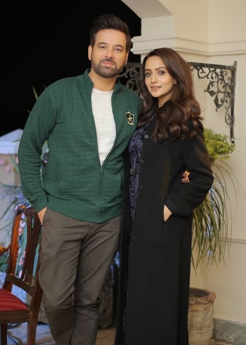 Mikaal Zulfiqar as seen in a picture with television actress Zarnish Khan in November 2021