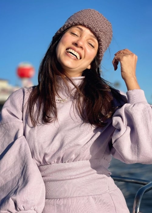 Vidya Malvade as seen while smiling for a picture in Newport Beach, California in December 2021