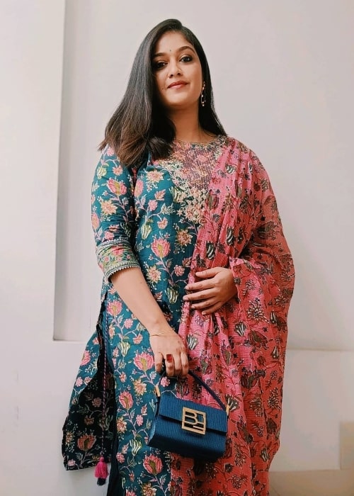 Meghana Raj as seen in a picture that was taken in December 2021