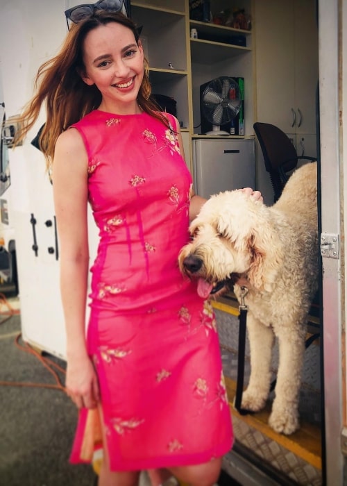 Natasha Bassett as seen in a picture with a dog named Hugo that was taken in February 2020