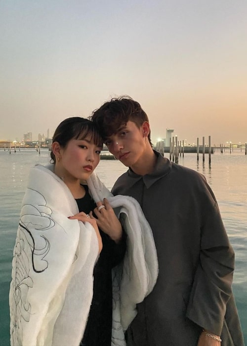 Noah Urrea as seen in a picture that was taken with musical artist Hina Yoshihara in October 2021, in Louvre Abu Dhabi