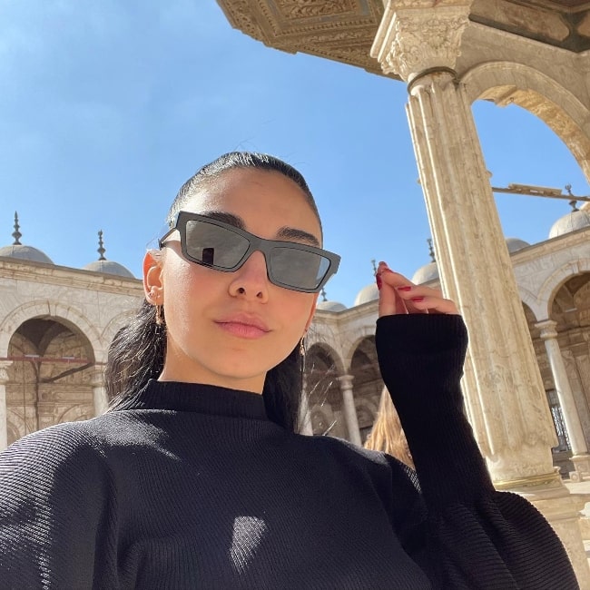 Salma Abu-Deif as seen while clicking a selfie at the Mosque of Muhammad Ali in Cairo, ‎Egypt in March 2021