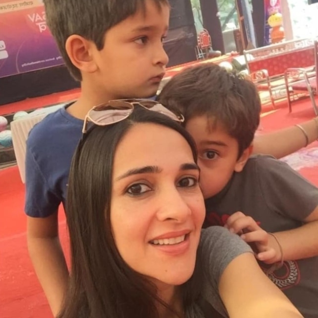 Tara Sharma in the past having fun with her children