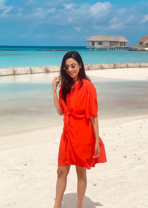 Bidya Sinha Saha Mim as seen while posing for a picture in Maldives