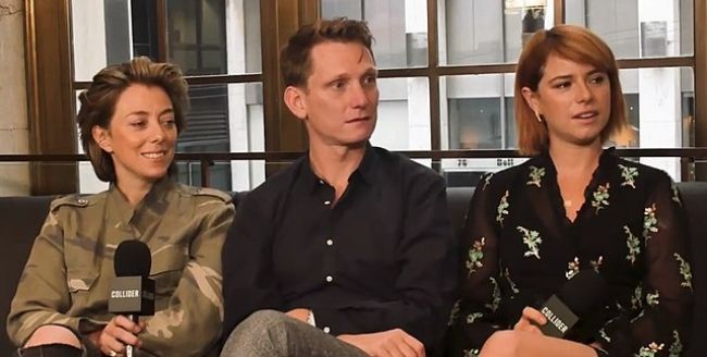Nicole Taylor, Tom Harper, and Jessie Buckley seen speaking about their film Wild Rose