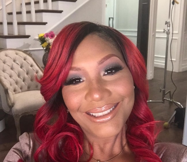 Traci Braxton as seen while smiling in a selfie in March 2021