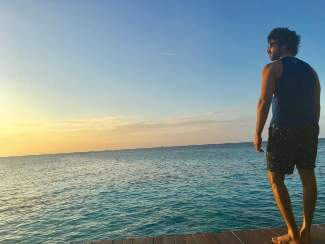 Aadhi Pinisetty posing for a picture while enjoying his time in the Maldives