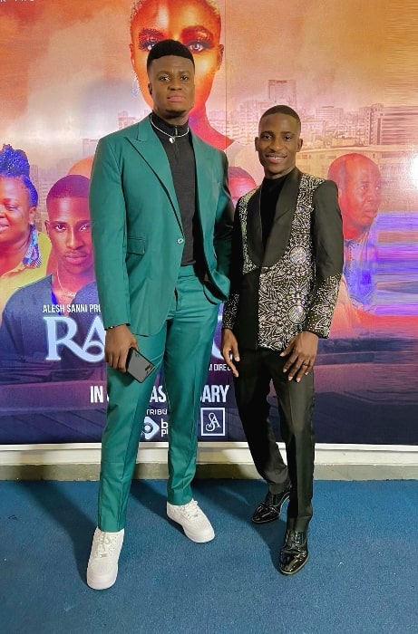 Aloma Isaac Junior (Left) and Alesh Ola Sanni at the movie premiere of 'Rancor' in Lagos, Nigeria in January 2022
