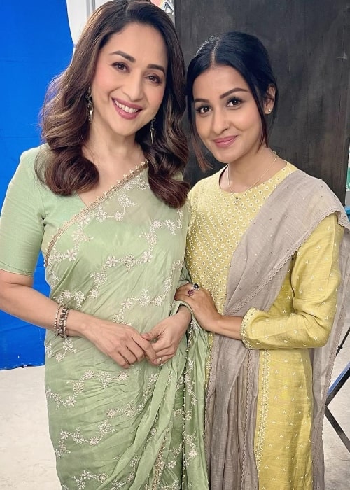 Chhavi Pandey (Right) as seen while posing for a picture alongside Madhuri Dixit in 2022