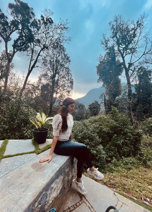 Gayatri Suresh as seen posing for the camera in December 2021