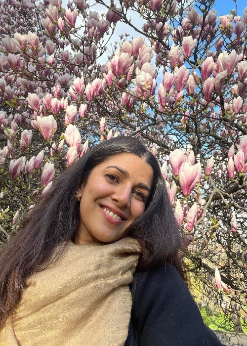 Nimrat Kaur as seen while smiling in a selfie in Prague, Czech Republic in April 2022