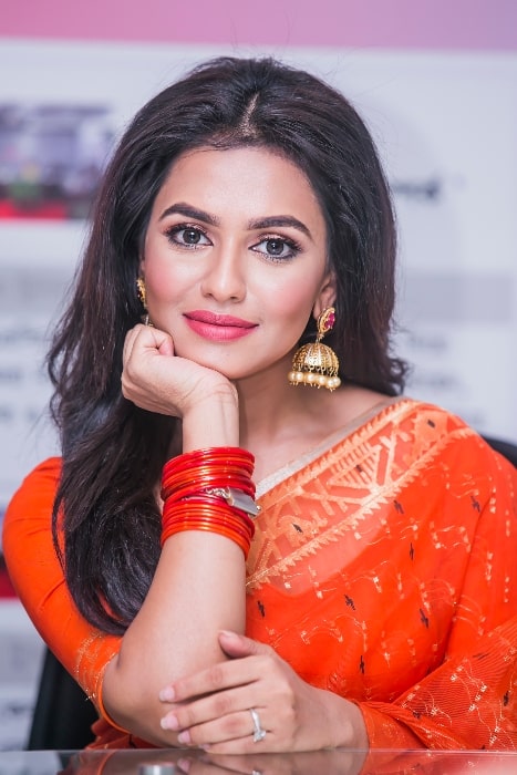 Nusraat Faria as seen while smiling for the camera in 2017