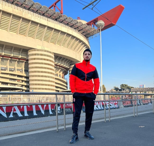 Soolking at San Siro Stadio in Milan, Italy in January 2022