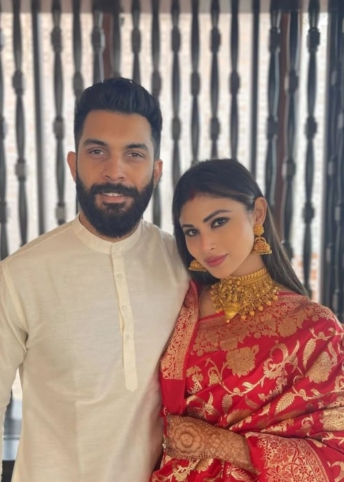 Suraj Nambiar and Mouni Roy, as seen in February 2022